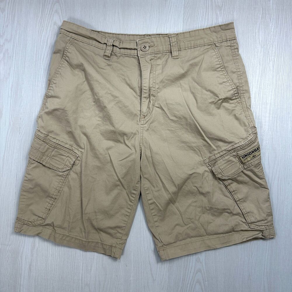 UNIONBAY Men's 36 Beige Canvas Cargo Shorts Flat Front Cotton Spandex Pockets